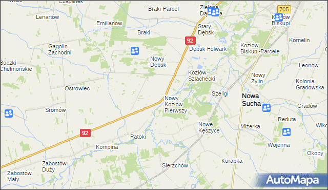 mapa Nowy Kozłów Pierwszy, Nowy Kozłów Pierwszy na mapie Targeo