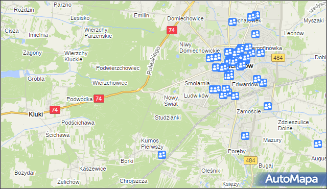 mapa Nowy Świat gmina Bełchatów, Nowy Świat gmina Bełchatów na mapie Targeo