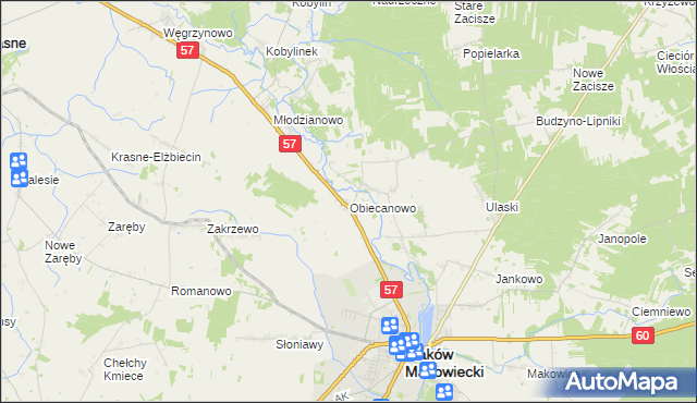 mapa Obiecanowo gmina Karniewo, Obiecanowo gmina Karniewo na mapie Targeo