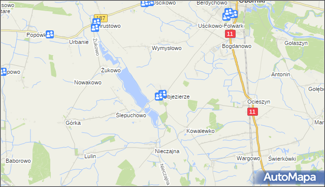 mapa Objezierze gmina Oborniki, Objezierze gmina Oborniki na mapie Targeo