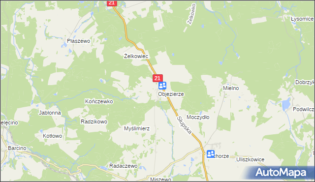 mapa Objezierze gmina Trzebielino, Objezierze gmina Trzebielino na mapie Targeo