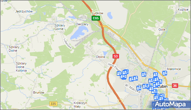 mapa Obora gmina Lubin, Obora gmina Lubin na mapie Targeo
