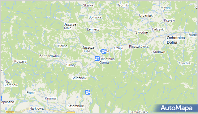 mapa Ochotnica Górna, Ochotnica Górna na mapie Targeo