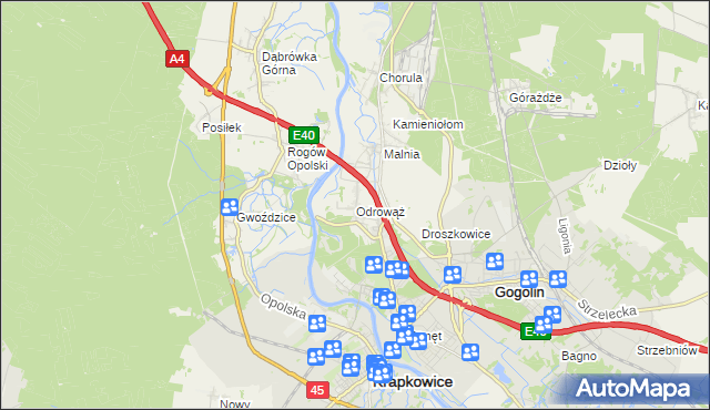 mapa Odrowąż gmina Gogolin, Odrowąż gmina Gogolin na mapie Targeo