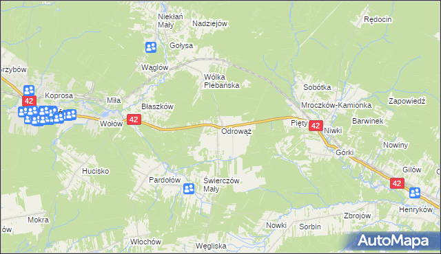 mapa Odrowąż gmina Stąporków, Odrowąż gmina Stąporków na mapie Targeo