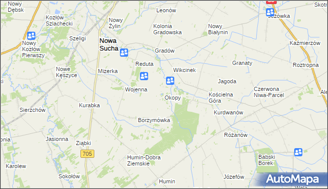 mapa Okopy gmina Nowa Sucha, Okopy gmina Nowa Sucha na mapie Targeo