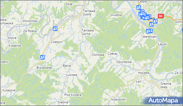 mapa Olchowa gmina Zagórz, Olchowa gmina Zagórz na mapie Targeo