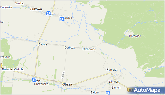mapa Olchowiec gmina Obsza, Olchowiec gmina Obsza na mapie Targeo