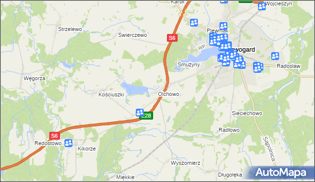 mapa Olchowo gmina Nowogard, Olchowo gmina Nowogard na mapie Targeo