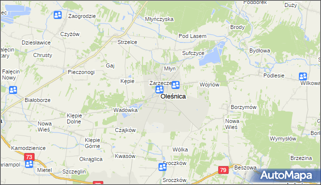 mapa Oleśnica powiat staszowski, Oleśnica powiat staszowski na mapie Targeo