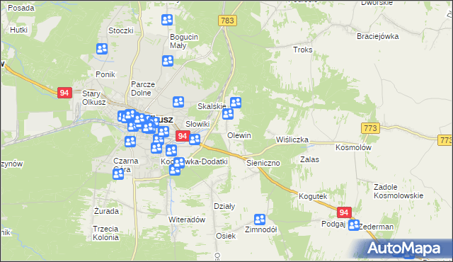 mapa Olewin gmina Olkusz, Olewin gmina Olkusz na mapie Targeo