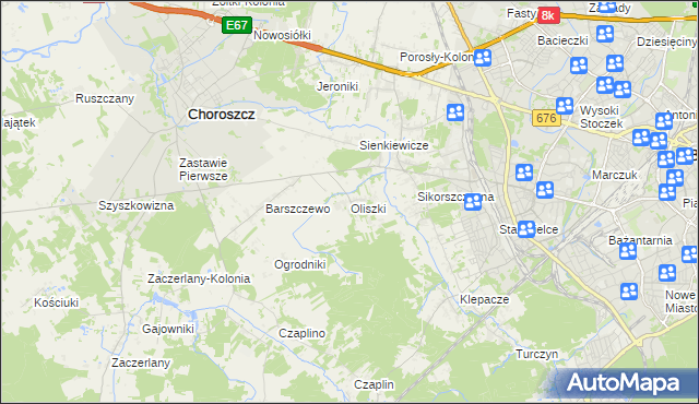 mapa Oliszki gmina Choroszcz, Oliszki gmina Choroszcz na mapie Targeo