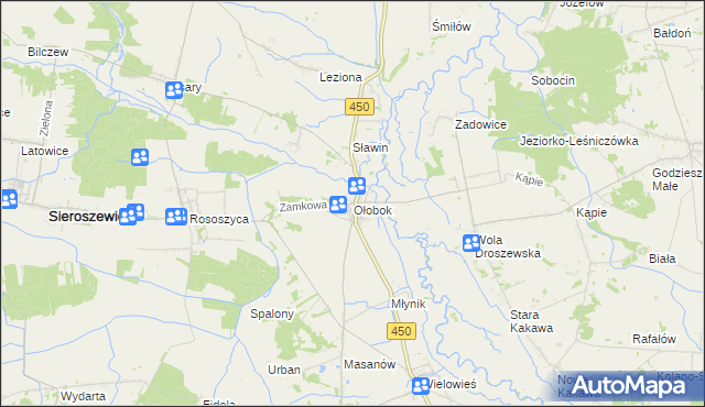 mapa Ołobok gmina Sieroszewice, Ołobok gmina Sieroszewice na mapie Targeo