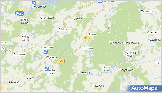 mapa Olszanka gmina Przywidz, Olszanka gmina Przywidz na mapie Targeo