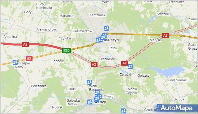 mapa Olszewice gmina Kałuszyn, Olszewice gmina Kałuszyn na mapie Targeo