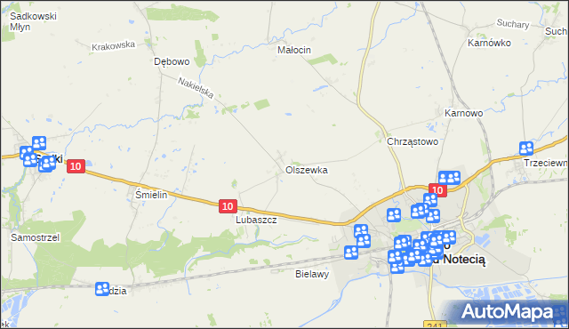 mapa Olszewka gmina Nakło nad Notecią, Olszewka gmina Nakło nad Notecią na mapie Targeo