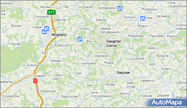 mapa Olszowice, Olszowice na mapie Targeo