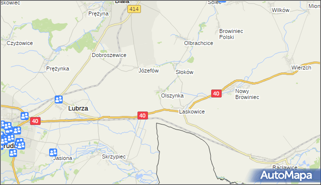 mapa Olszynka gmina Lubrza, Olszynka gmina Lubrza na mapie Targeo