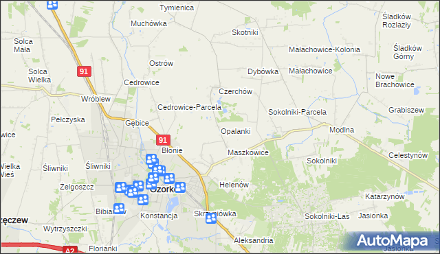 mapa Opalanki gmina Ozorków, Opalanki gmina Ozorków na mapie Targeo