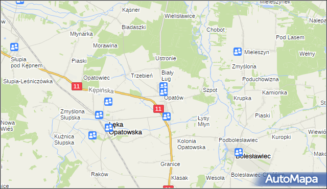 mapa Opatów gmina Łęka Opatowska, Opatów gmina Łęka Opatowska na mapie Targeo