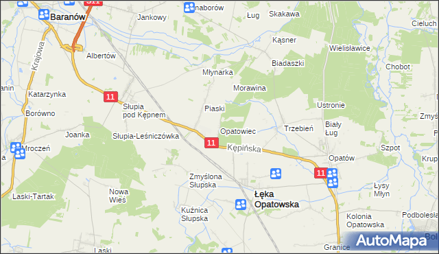 mapa Opatowiec gmina Łęka Opatowska, Opatowiec gmina Łęka Opatowska na mapie Targeo