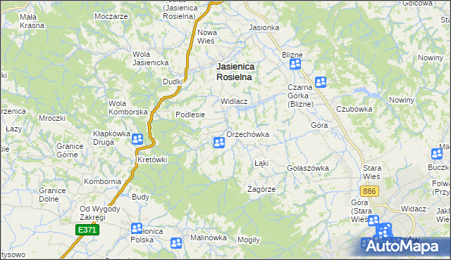 mapa Orzechówka gmina Jasienica Rosielna, Orzechówka gmina Jasienica Rosielna na mapie Targeo