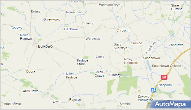 mapa Osiek gmina Bulkowo, Osiek gmina Bulkowo na mapie Targeo