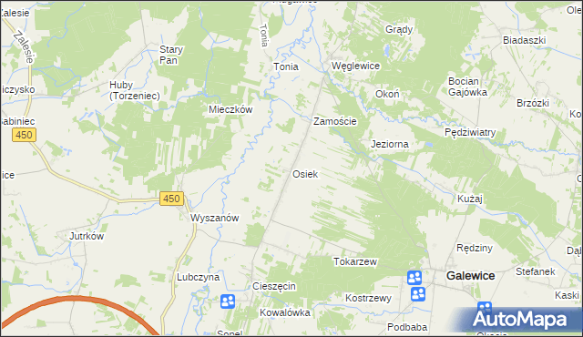 mapa Osiek gmina Galewice, Osiek gmina Galewice na mapie Targeo