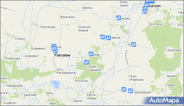 mapa Osiek gmina Pakosław, Osiek gmina Pakosław na mapie Targeo