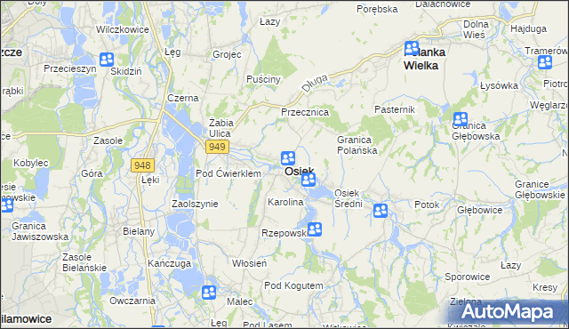 mapa Osiek powiat oświęcimski, Osiek powiat oświęcimski na mapie Targeo