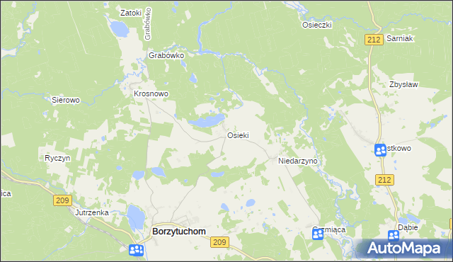 mapa Osieki gmina Borzytuchom, Osieki gmina Borzytuchom na mapie Targeo