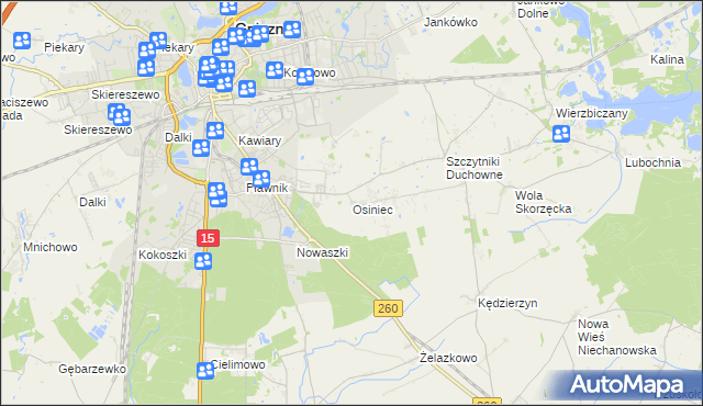 mapa Osiniec gmina Gniezno, Osiniec gmina Gniezno na mapie Targeo