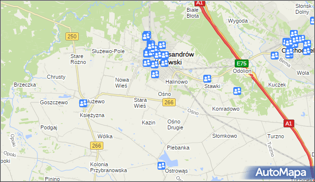 mapa Ośno gmina Aleksandrów Kujawski, Ośno gmina Aleksandrów Kujawski na mapie Targeo