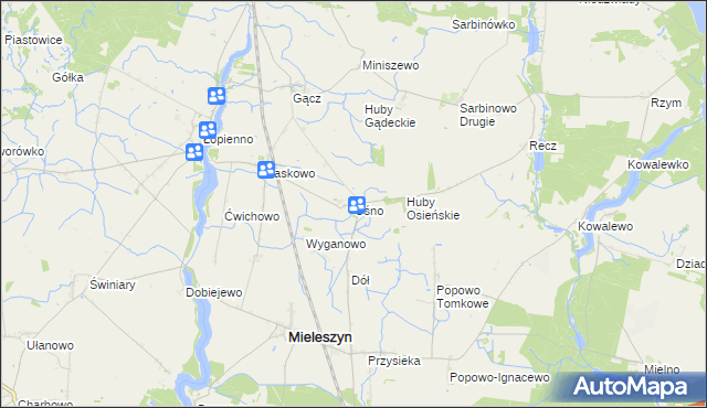 mapa Ośno gmina Janowiec Wielkopolski, Ośno gmina Janowiec Wielkopolski na mapie Targeo