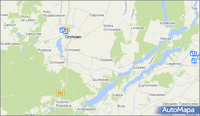 mapa Osówiec gmina Orchowo, Osówiec gmina Orchowo na mapie Targeo