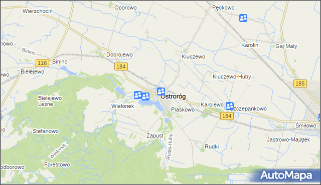 mapa Ostroróg powiat szamotulski, Ostroróg powiat szamotulski na mapie Targeo