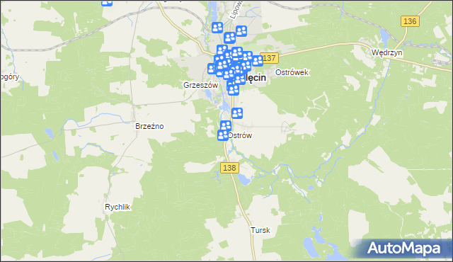 mapa Ostrów gmina Sulęcin, Ostrów gmina Sulęcin na mapie Targeo