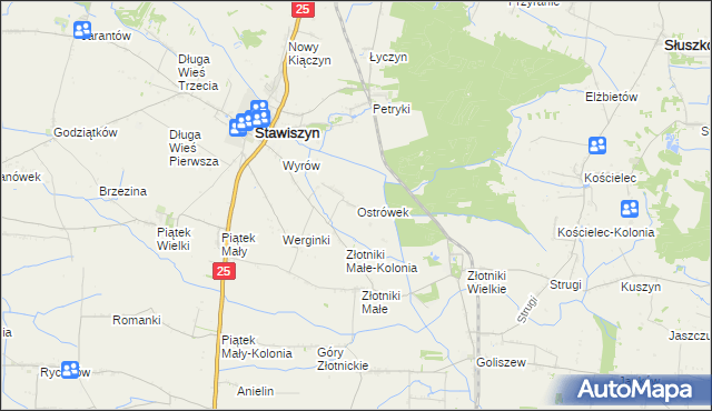 mapa Ostrówek gmina Stawiszyn, Ostrówek gmina Stawiszyn na mapie Targeo