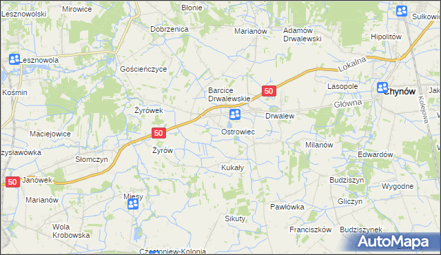 mapa Ostrowiec gmina Chynów, Ostrowiec gmina Chynów na mapie Targeo