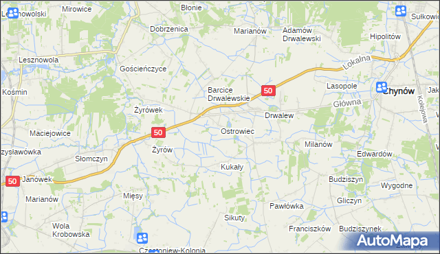 mapa Ostrowiec gmina Chynów, Ostrowiec gmina Chynów na mapie Targeo