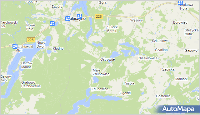 mapa Ostrowite gmina Sulęczyno, Ostrowite gmina Sulęczyno na mapie Targeo