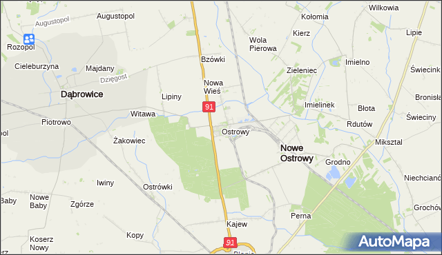 mapa Ostrowy gmina Nowe Ostrowy, Ostrowy gmina Nowe Ostrowy na mapie Targeo