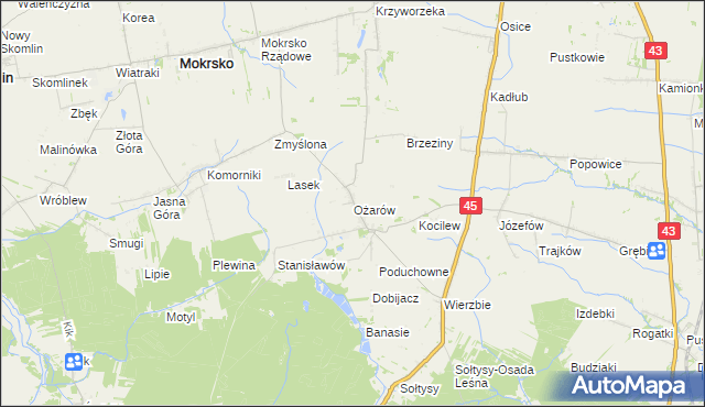 mapa Ożarów gmina Mokrsko, Ożarów gmina Mokrsko na mapie Targeo