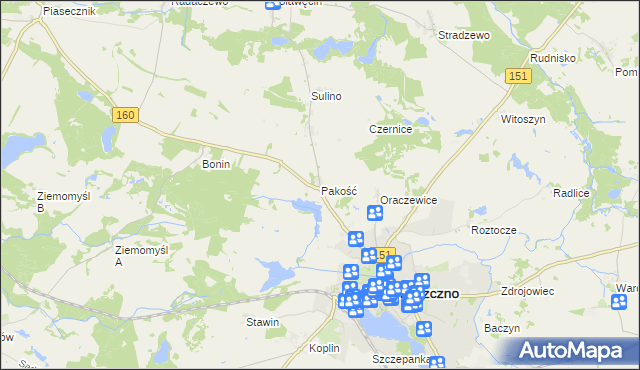 mapa Pakość gmina Choszczno, Pakość gmina Choszczno na mapie Targeo