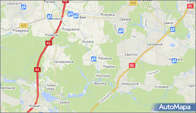 mapa Palowice, Palowice na mapie Targeo