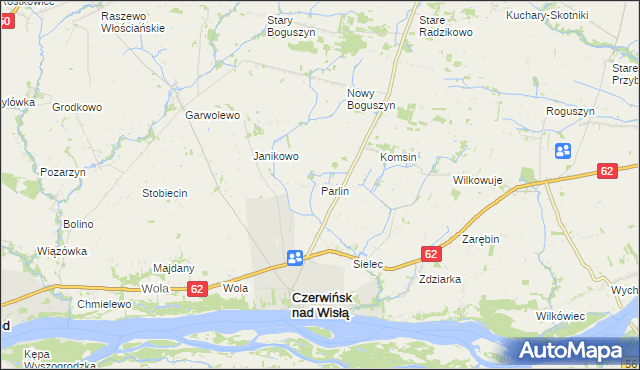 mapa Parlin gmina Czerwińsk nad Wisłą, Parlin gmina Czerwińsk nad Wisłą na mapie Targeo