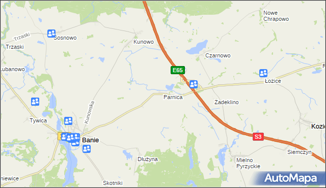 mapa Parnica gmina Banie, Parnica gmina Banie na mapie Targeo