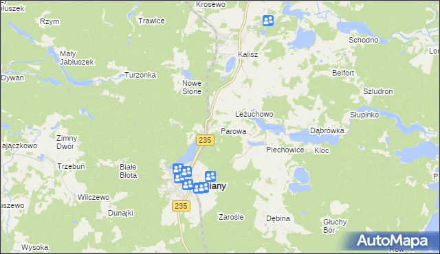 mapa Parowa gmina Dziemiany, Parowa gmina Dziemiany na mapie Targeo