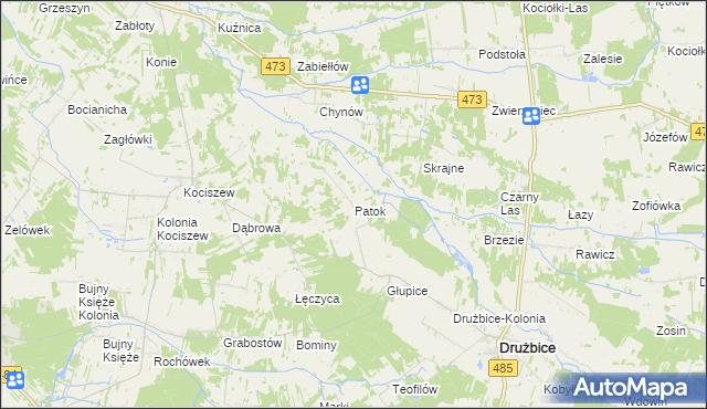 mapa Patok gmina Drużbice, Patok gmina Drużbice na mapie Targeo