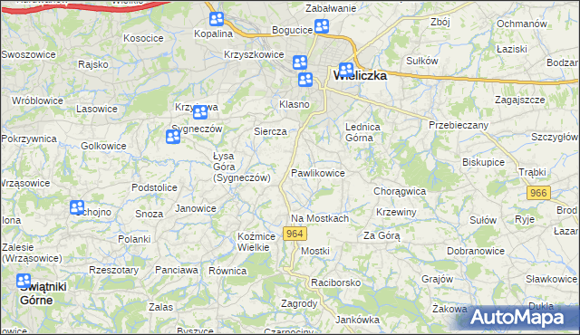 mapa Pawlikowice gmina Wieliczka, Pawlikowice gmina Wieliczka na mapie Targeo